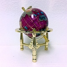 Unique Art 6-Inch Tall Pink Pearl Swirl Ocean Mini Table Top Gemstone World Globe with Gold Tripod Stand   